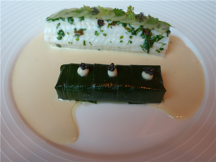 Dover sole ballotine and leek terrine
